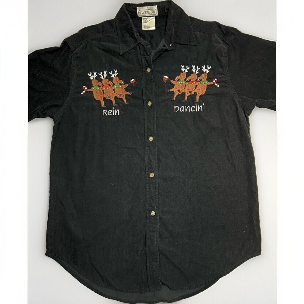 Mandal Bay Women's Black Corduroy Long Sleeve Shirt w/Rein Dancing Size S/M
